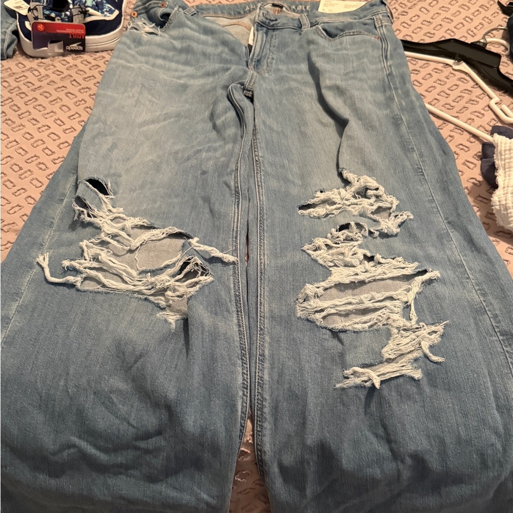 American Eagle Outfitters Light Blue Distressed Flare Jeans